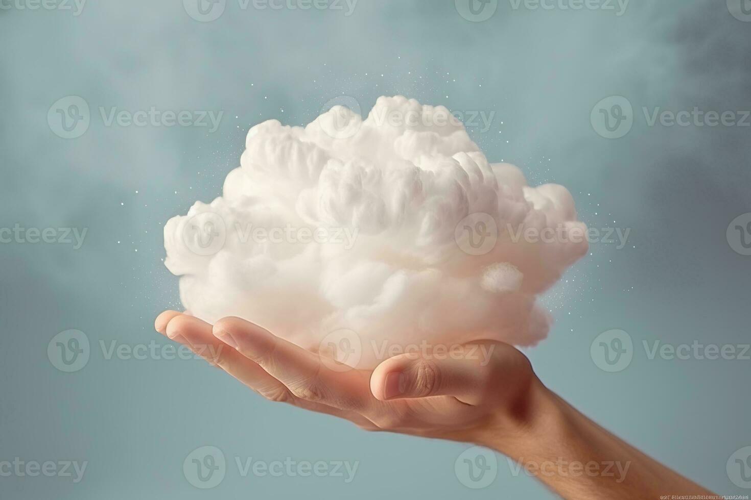 generativo ai, mano Tenere nube, cielo sfondo. il sviluppo di il immaginazione concetto foto