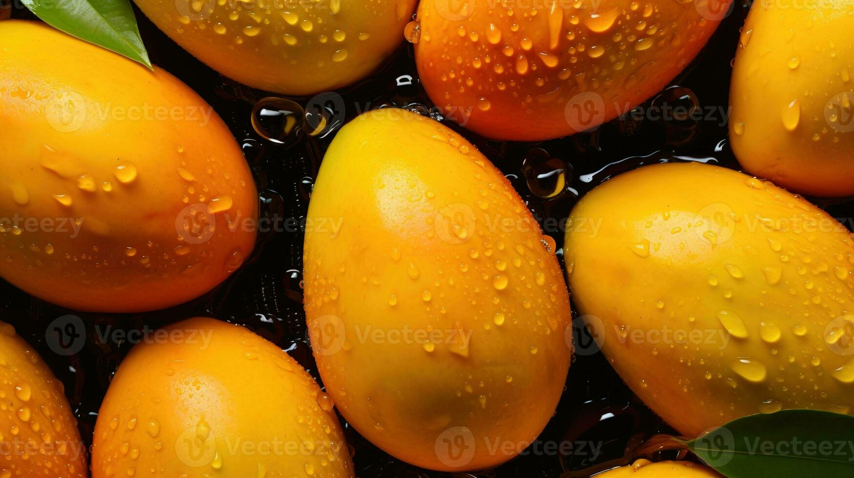 generativo ai, avvicinamento fresco Mango frutta sfondo. tropicale esotico avvicinamento foto con acqua gocce.