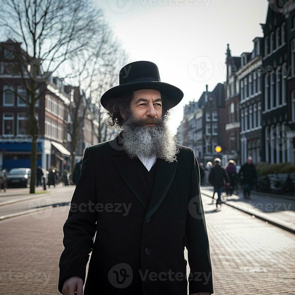 un' hasidico ebreo nel amsterdam generativo ai foto
