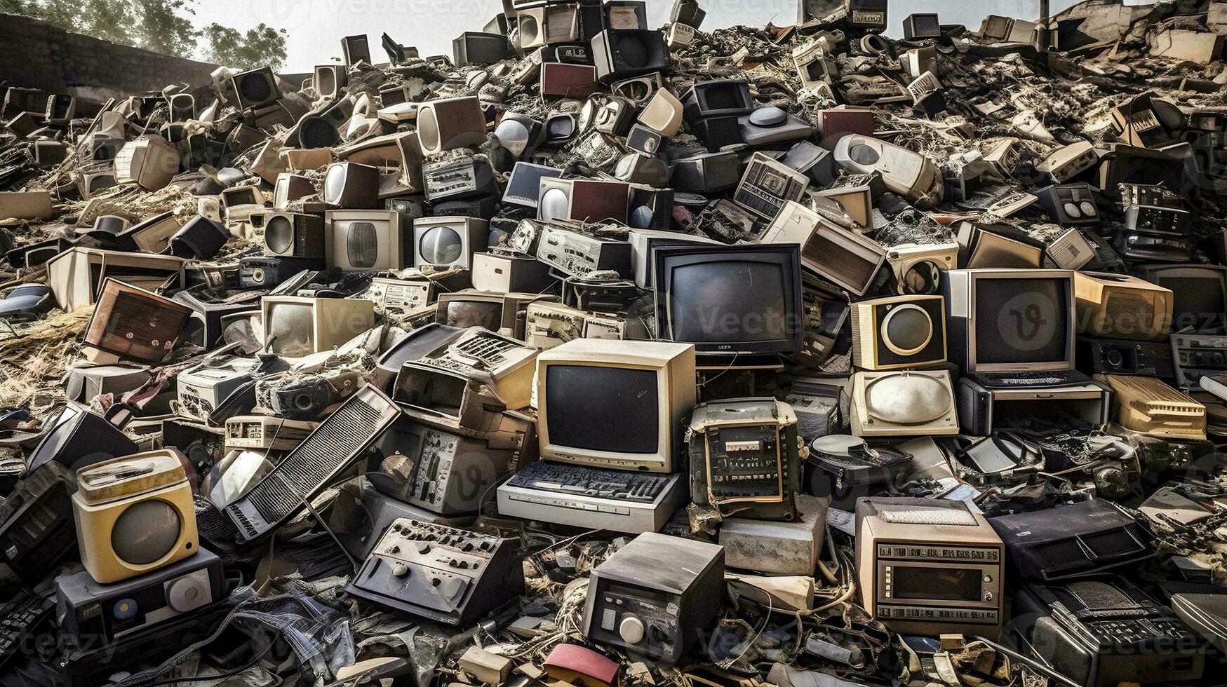 e rifiuto raccolta differenziata un' mucchio di Vintage ▾ elettronica pronto per rinnovo generativo ai foto