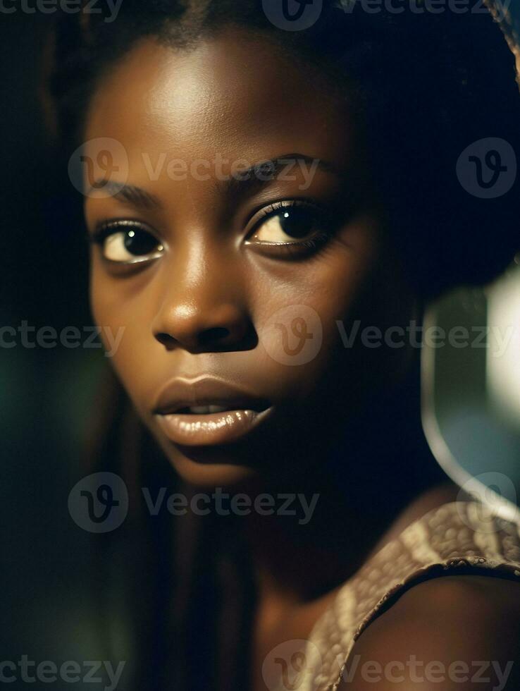 radiante bellezza ritratto di un' sbalorditivo giovane africano donna generativo ai foto