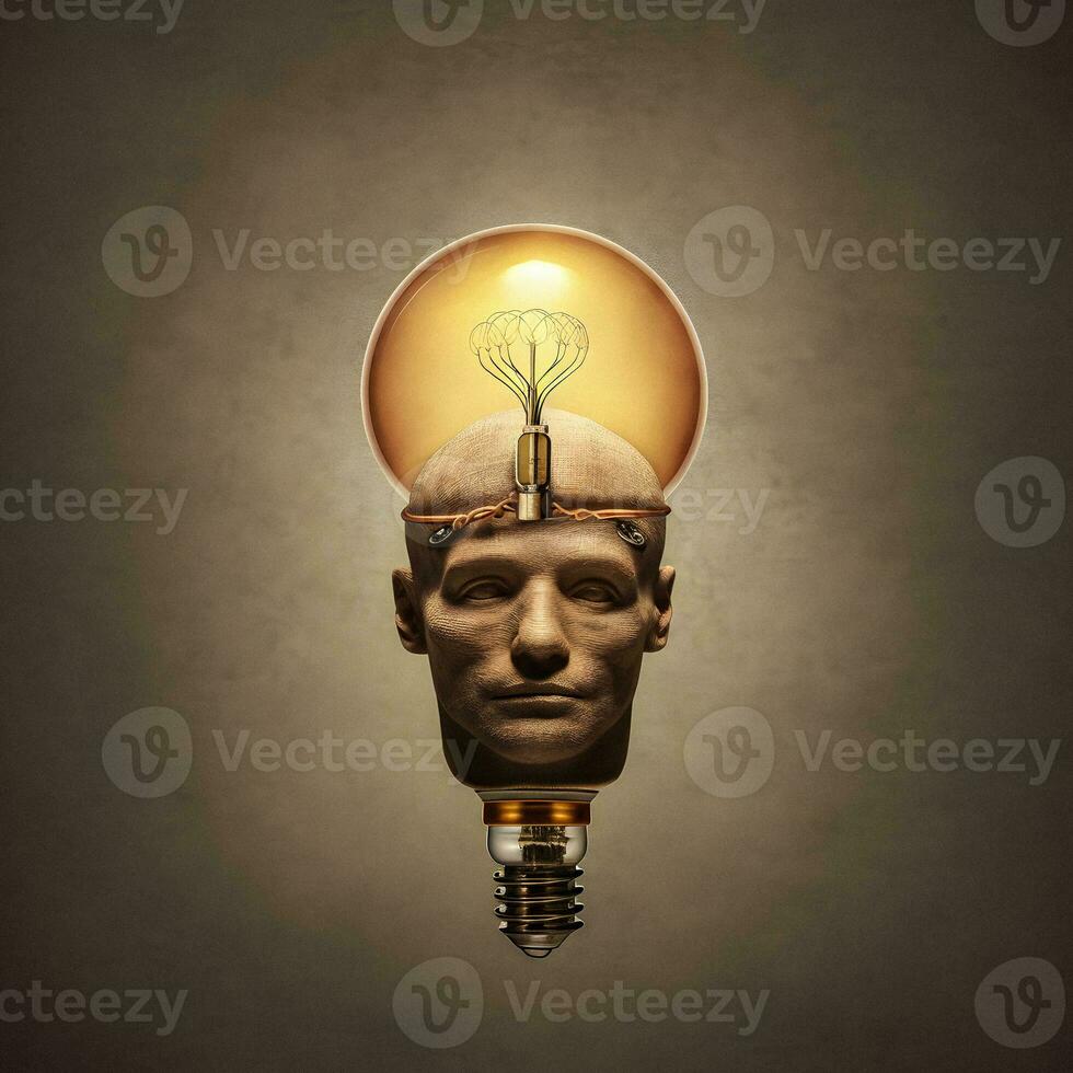 elettrico mente un' uomo con un' lampadina testa generativo ai foto