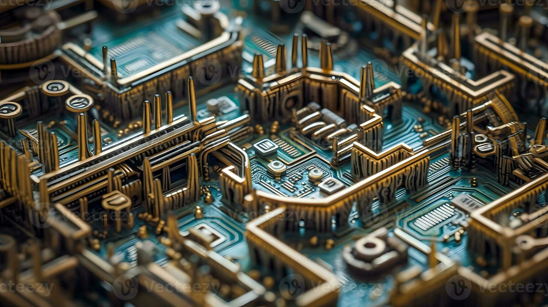 intricato ai generato miniatura labirinto su scheda madre foto