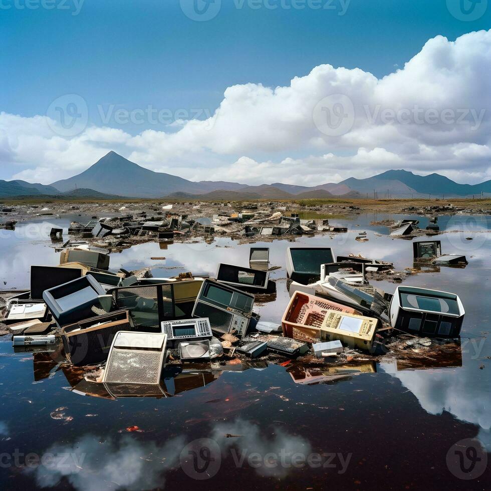 ai generato gigantesco montagna di e rifiuto foto