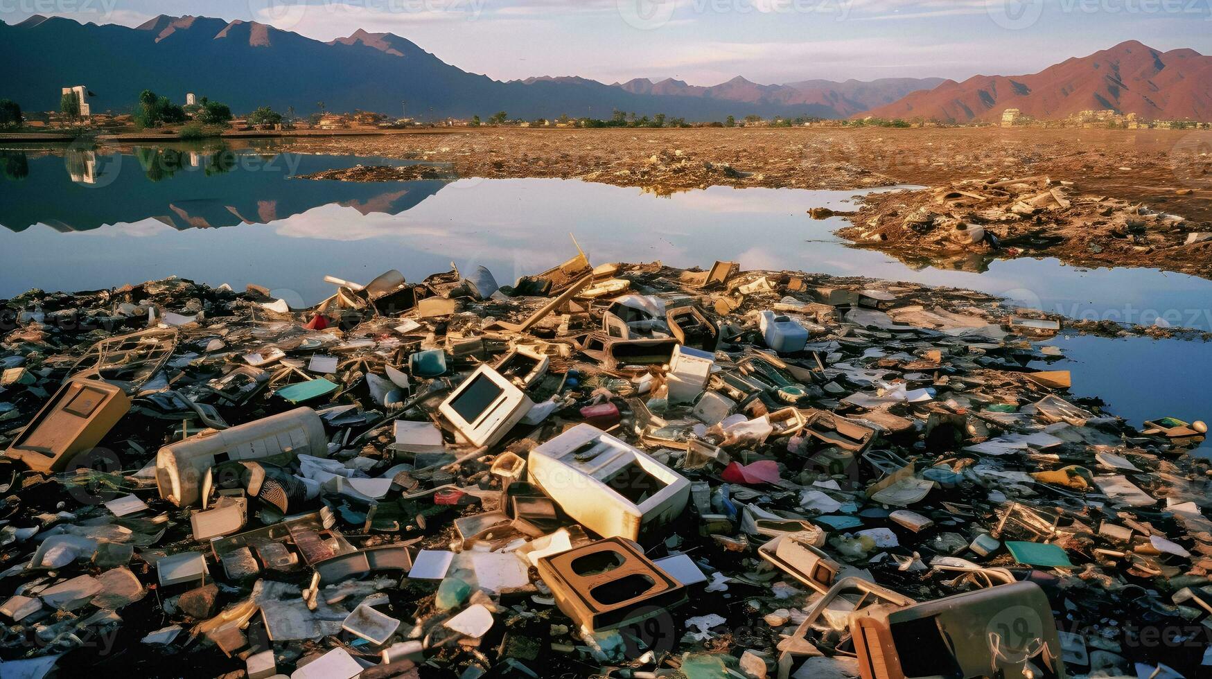 ai-generato gigantesco montagna di e-waste foto