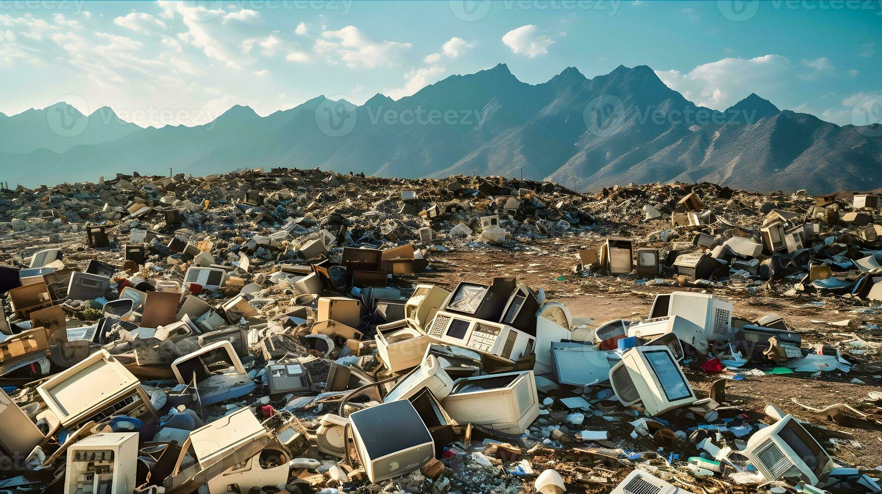 ai-generato gigantesco montagna di e-waste foto