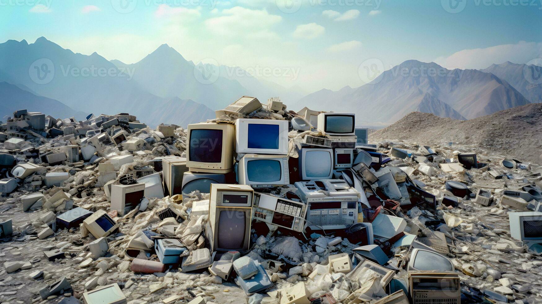 ai-generato gigantesco montagna di e-waste foto