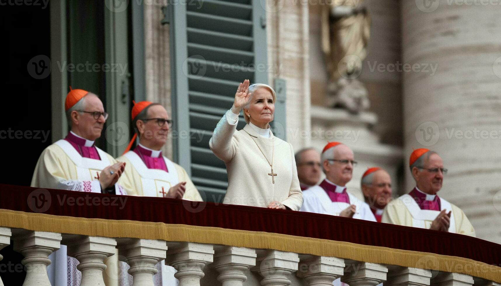 storico momento femmina papa eletto su Vaticano balcone. generativo ai. foto
