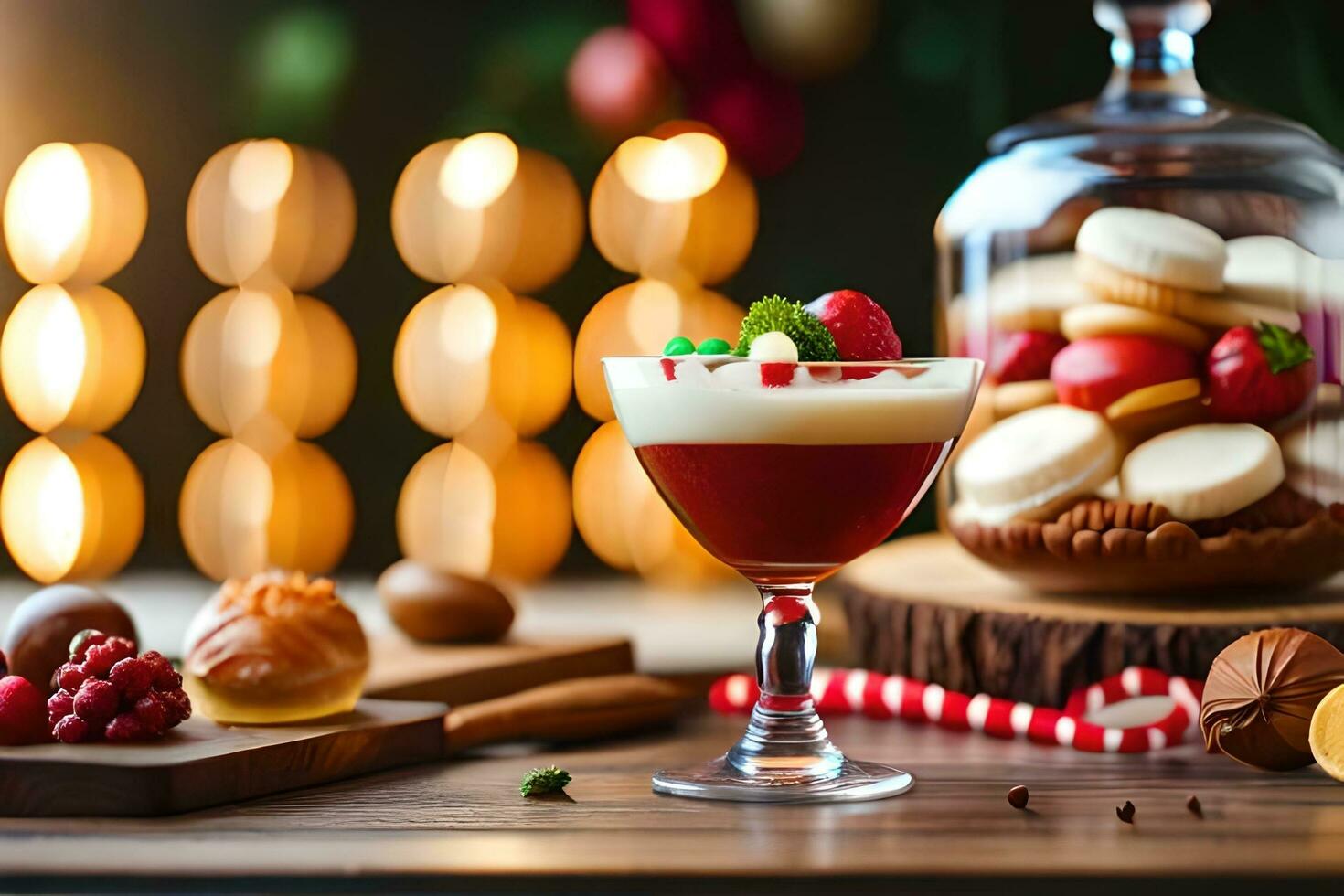 un' dolce con frutta e biscotti su un' tavolo. ai-generato foto