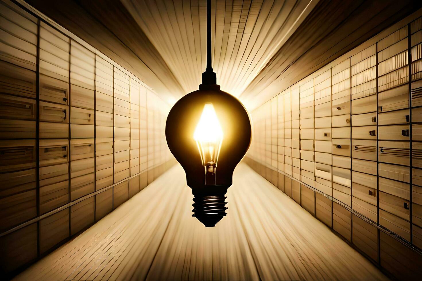 un Immagine di un' leggero lampadina nel un' buio tunnel. ai-generato foto