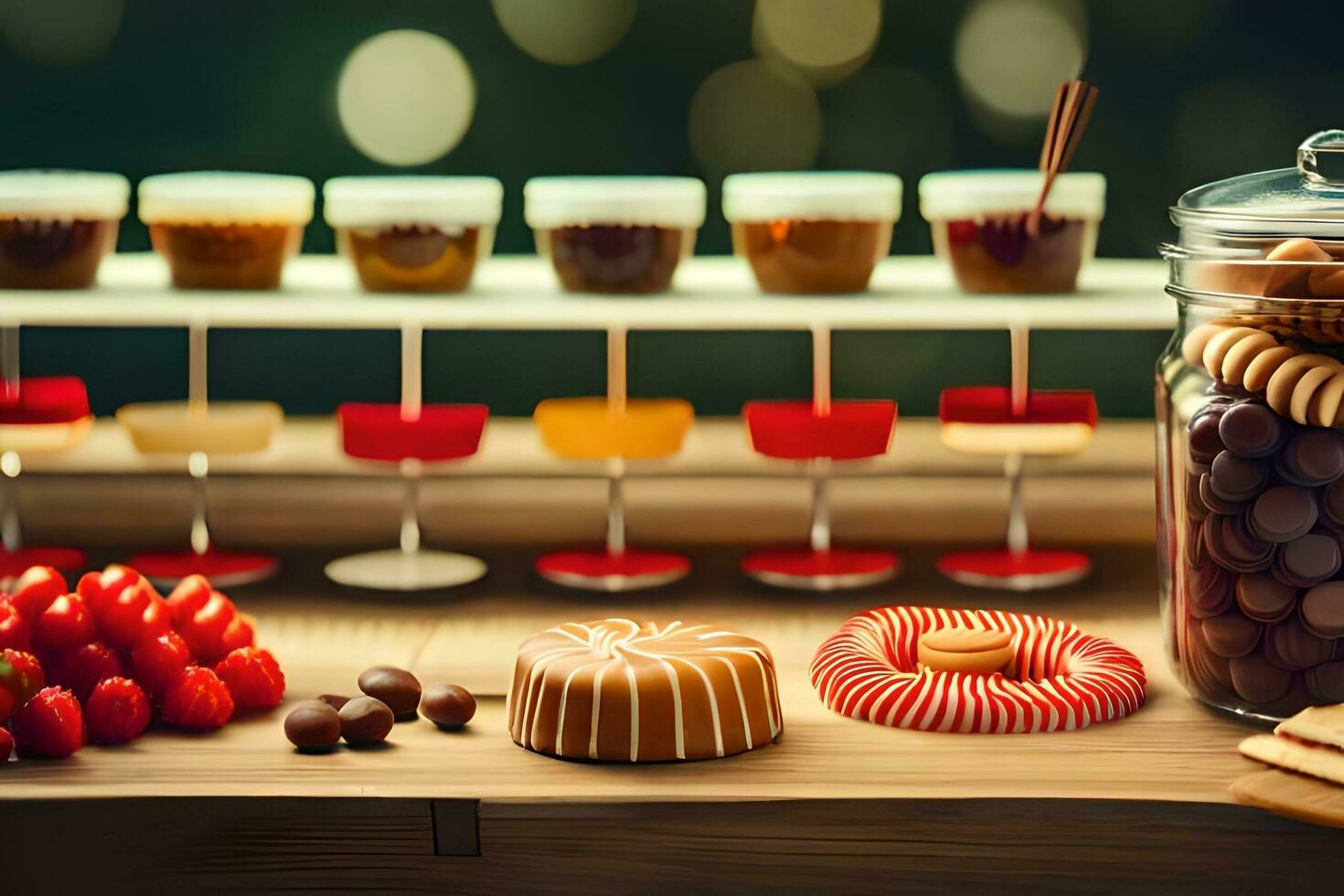 un' tavolo con vario dolci e dolci. ai-generato foto