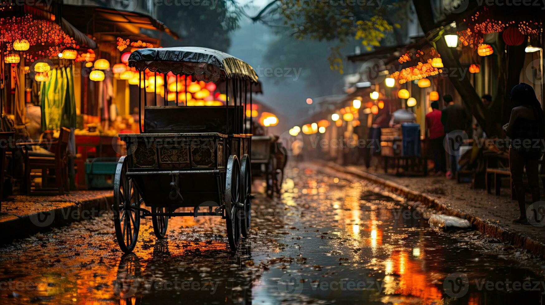 tradizionale indiano stile risciò nel il strada a notte, India. foto