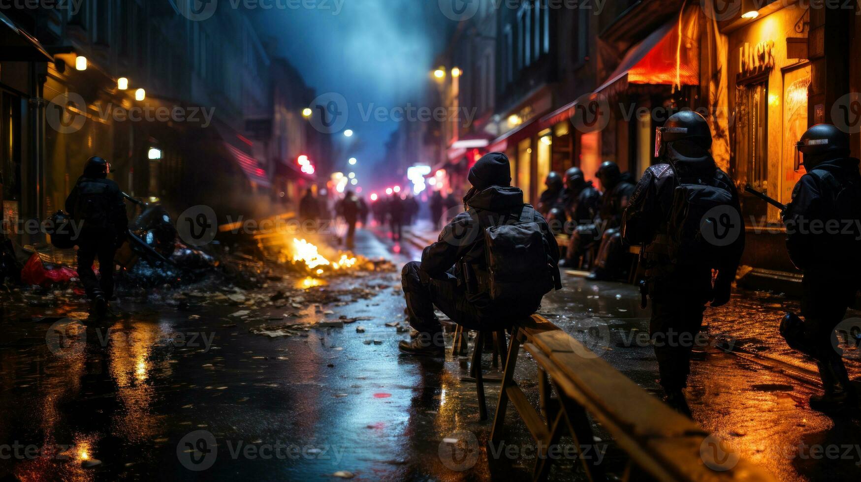 gruppo di manifestanti protestare nel il città. rivolta Polizia Stradale. foto