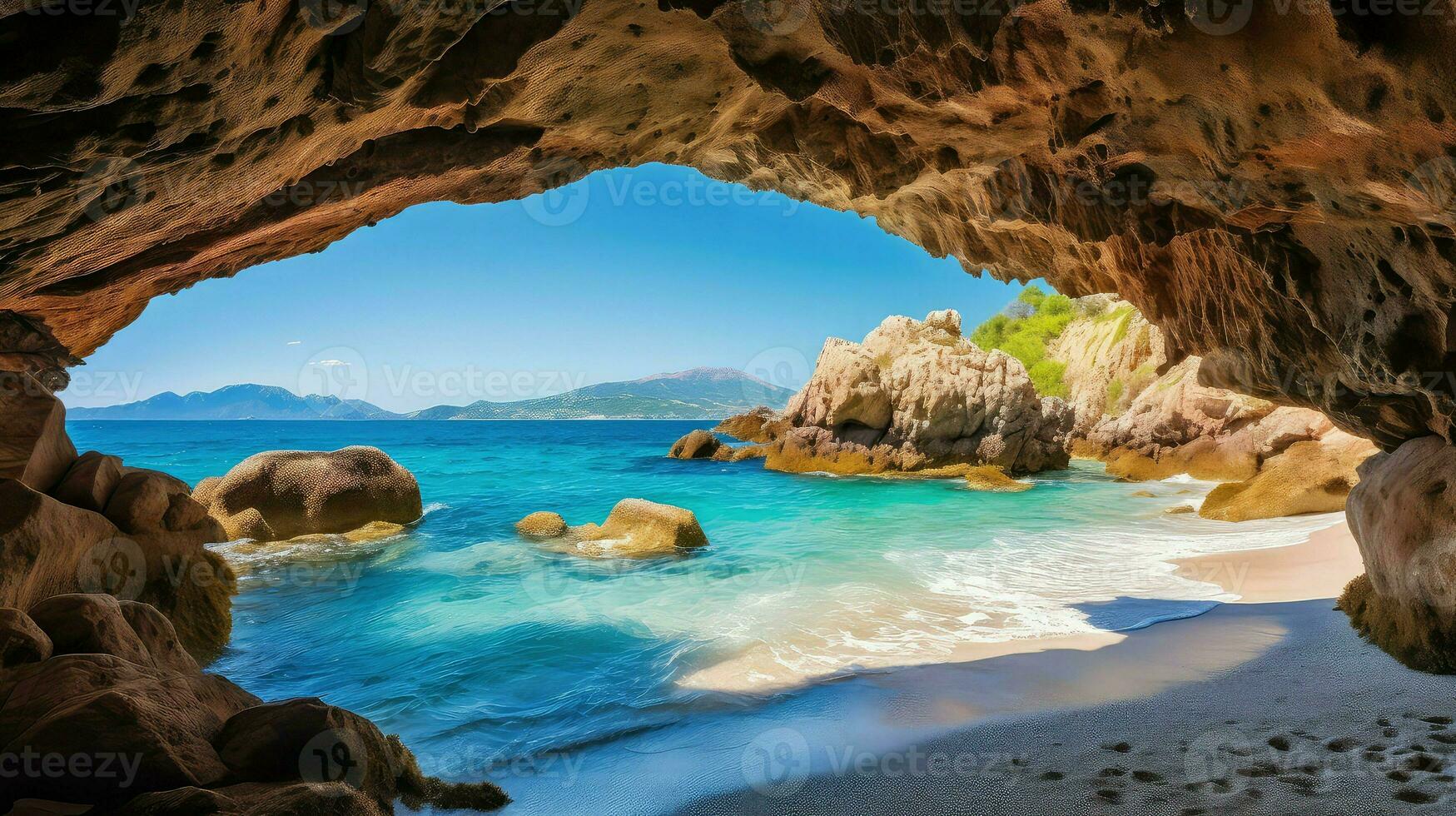 paesaggio sardo spiaggia grotte ai generato foto