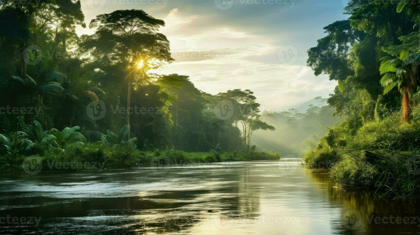 foresta fiume tropico paesaggio ai generato foto