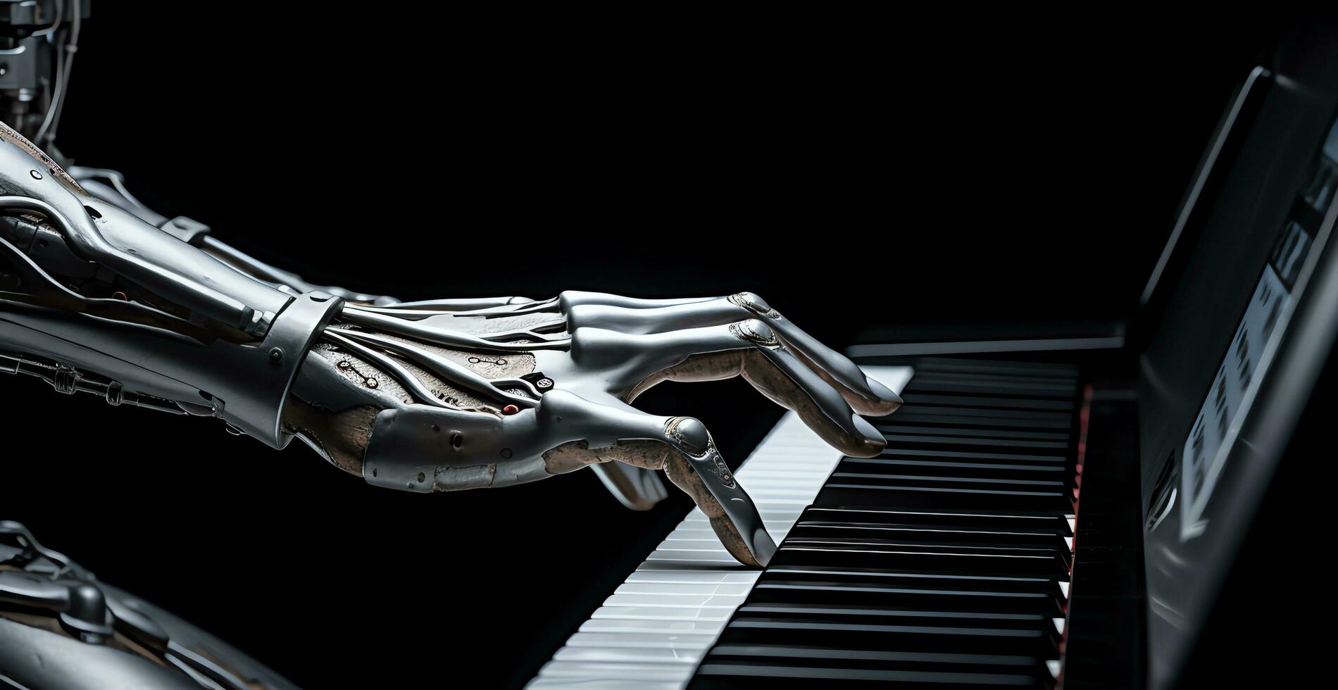 robotica mani giocando pianoforte, scienza e tecnologia concetto, ai generato foto