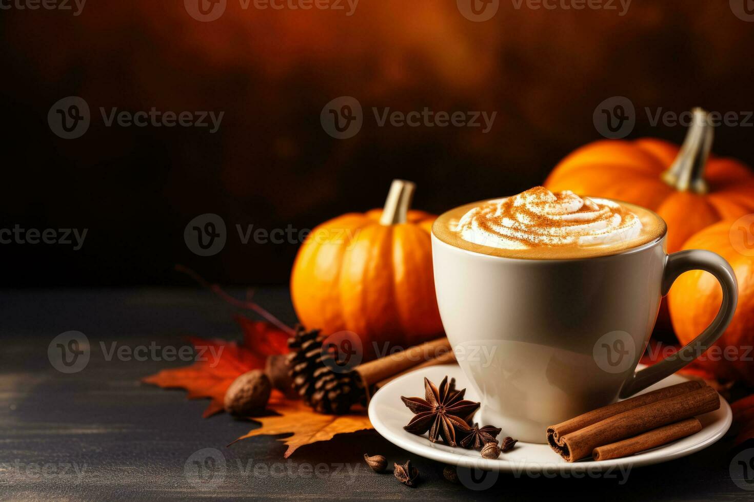 speziato zucca latte macchiato con cannella ancora vita sfondo con vuoto spazio per testo foto