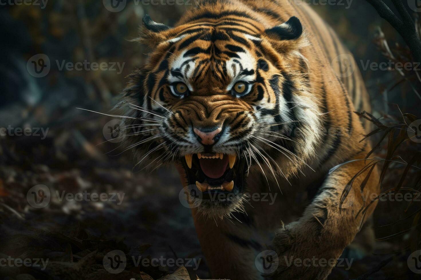 arrabbiato tigre nel il giungla. generativo ai foto