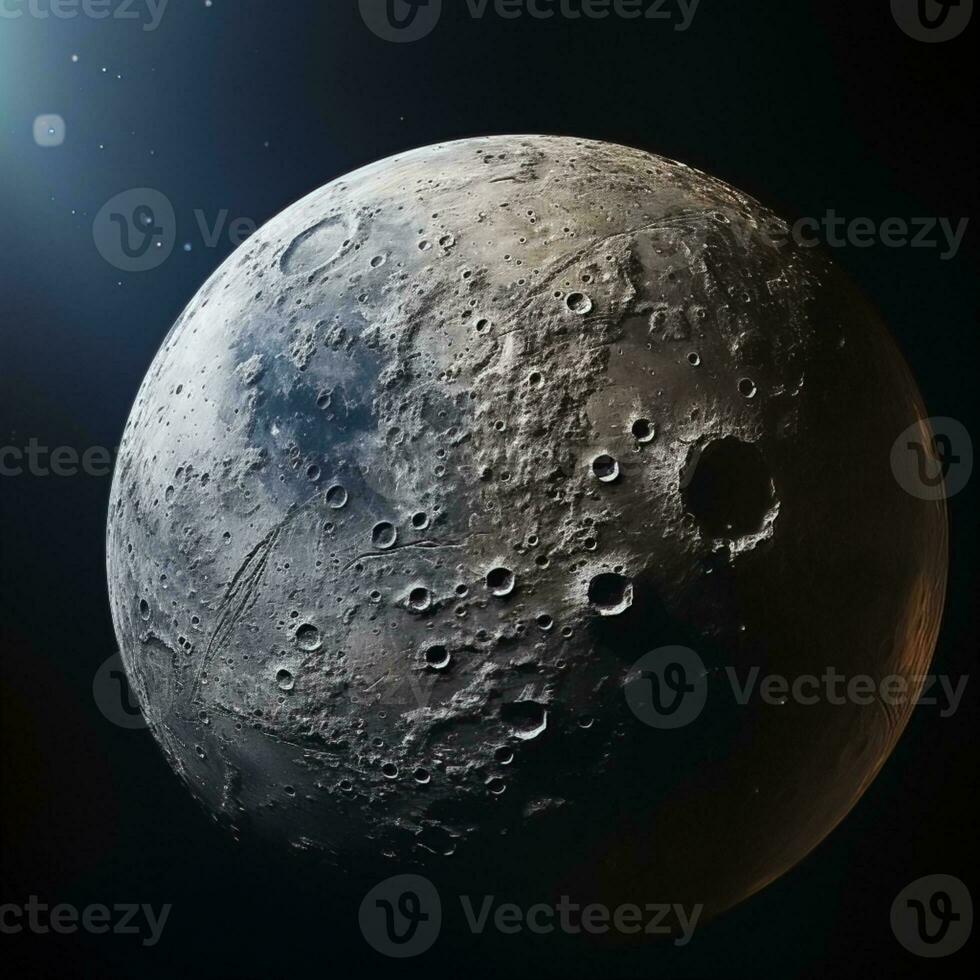 Luna nel in profondità spazio Visualizza vicino per pianura strato buio e nuvoloso notte atmosfera, grande per uso per blog, sito web, decorazione, sfondo, attività commerciale eccetera. generativo ai concetto foto