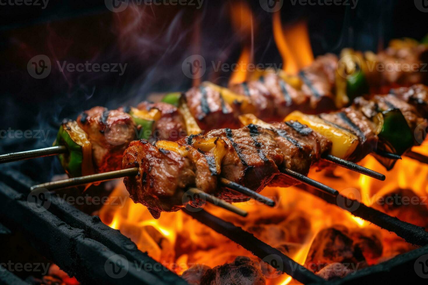 barbecue spiedini carne kebab su griglia. generativo ai foto