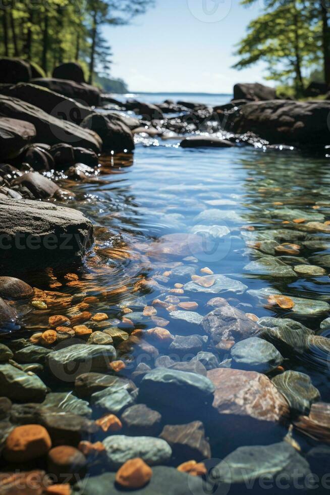 avvicinamento di un' piccolo torrente, creato con generativo ai foto