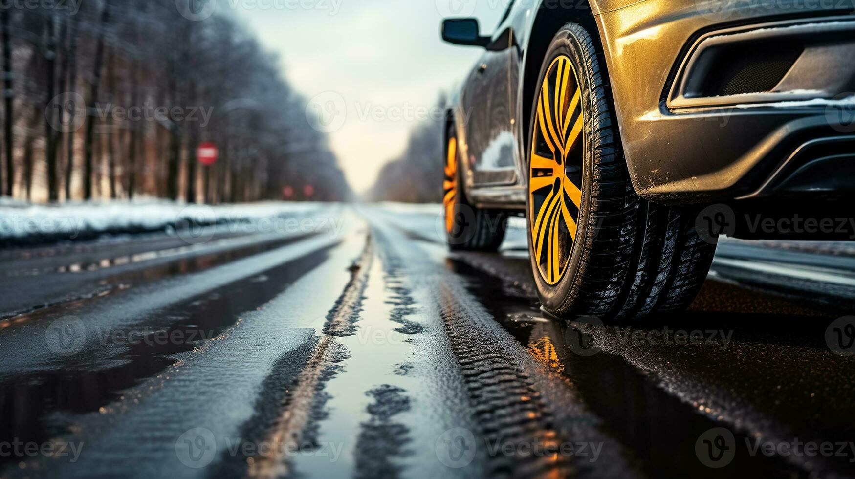 su il strada per adattamento. un' miscela di inverno e estate pneumatici per tutti condizioni. generativo ai foto