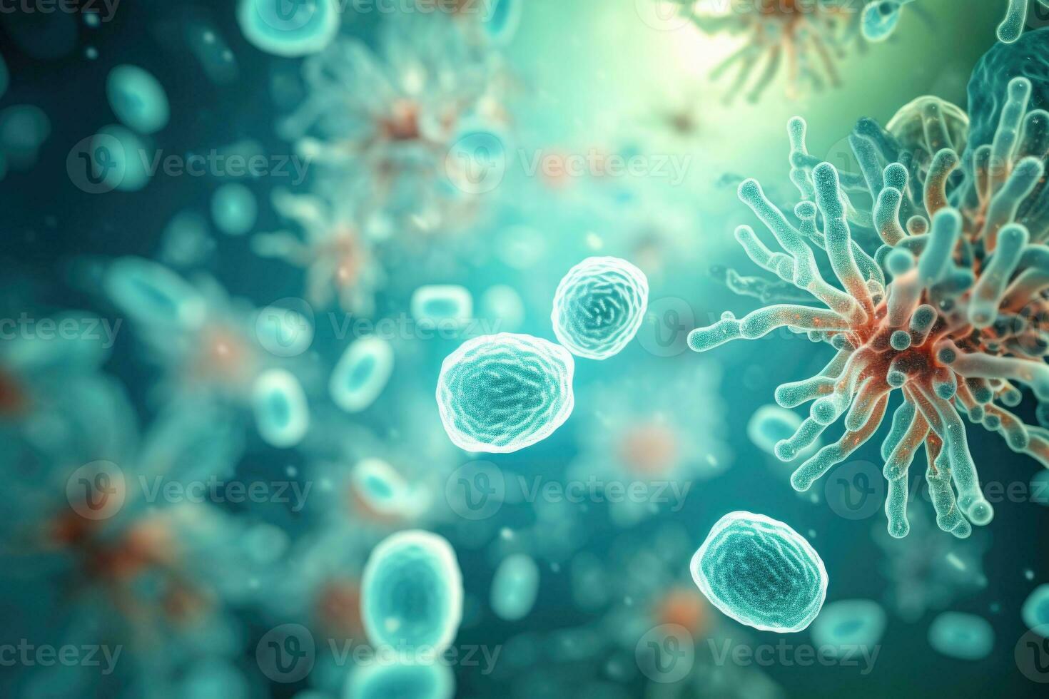 probiotici. scienza biologico sfondo. microscopico batteri. generativo ai foto