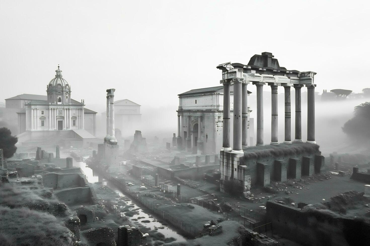 antico romano rovine a il romano Forum generativo ai foto