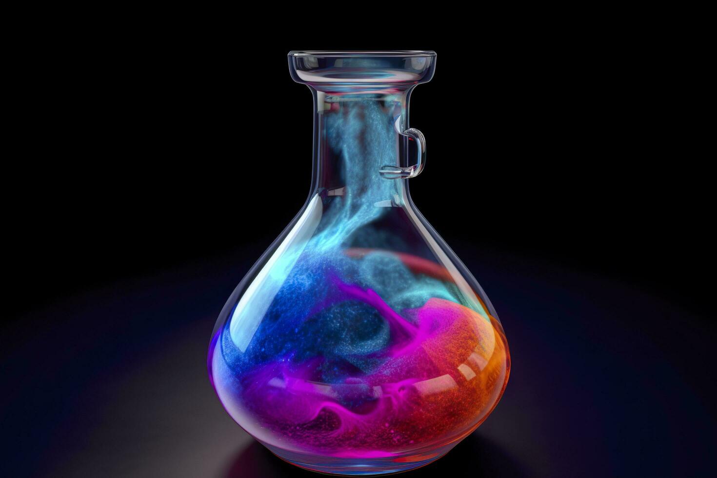 vicino su di un' scienza coppa pieno con Multi colorato liquidi. ai generativo foto