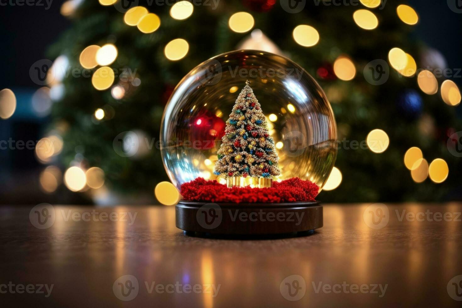 ai generativo vivace accogliente sbalorditivo inverno Natale albero dentro chiaro cristallo palla foto