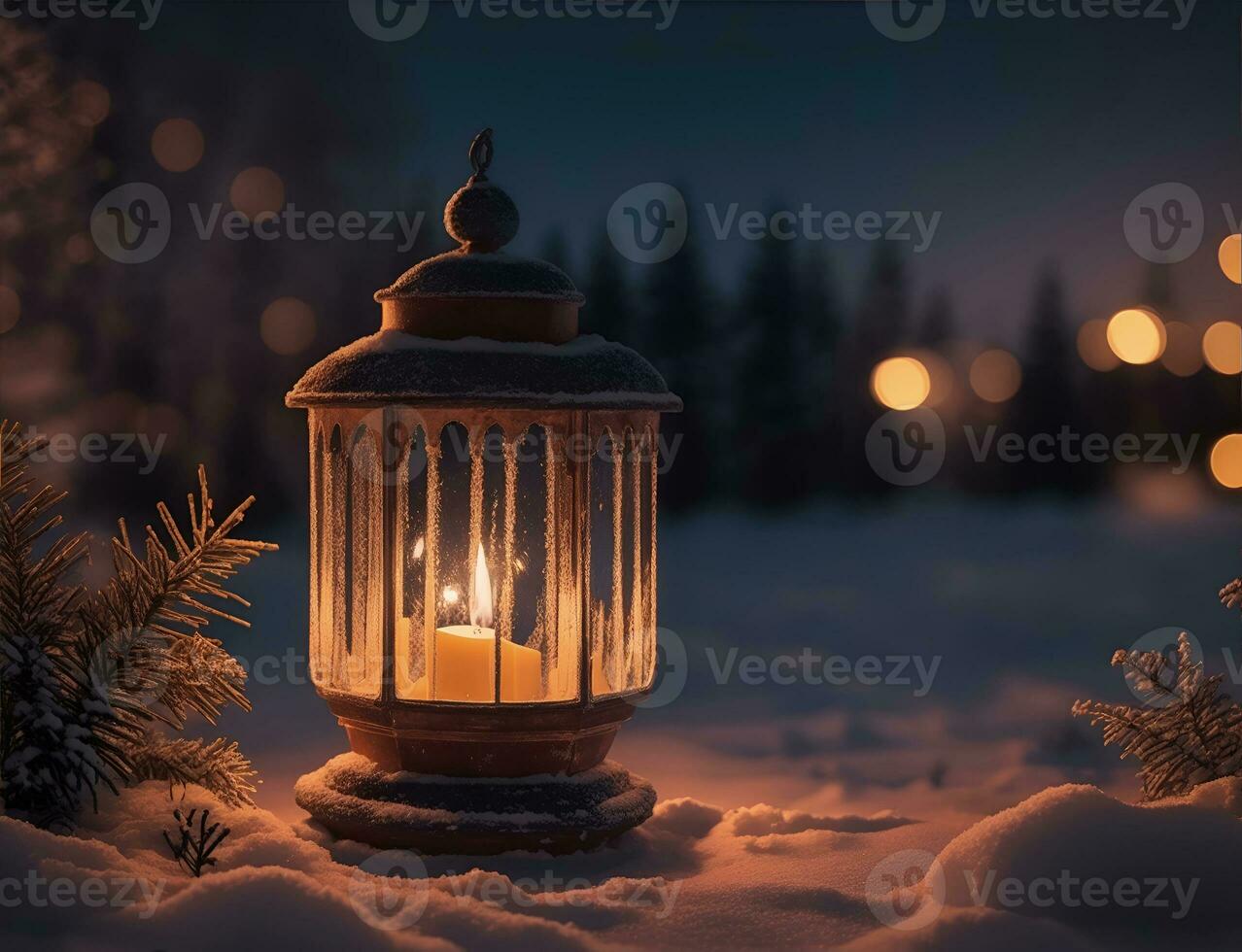 un' vivace accogliente lanterna decorazione Natale notte foto