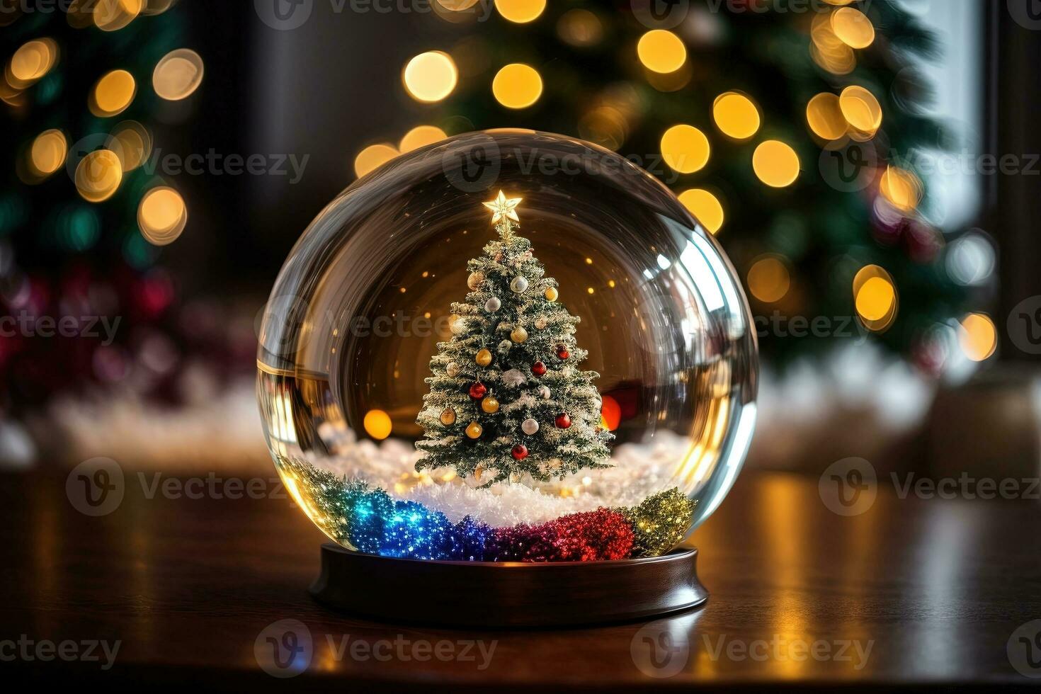 ai generativo vivace accogliente sbalorditivo inverno Natale albero dentro chiaro cristallo palla foto