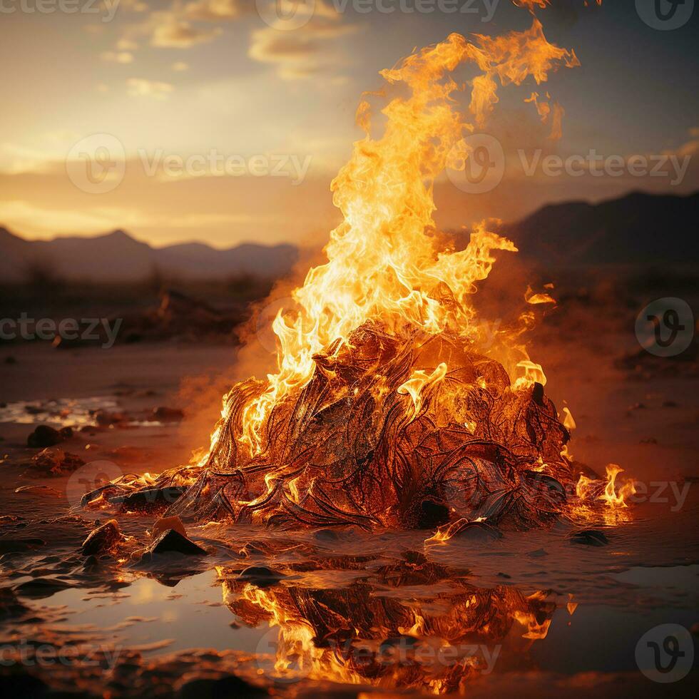 fiamme in mezzo il deserto sabbie cattura il essenza di un' ardente paesaggio ai generativo foto