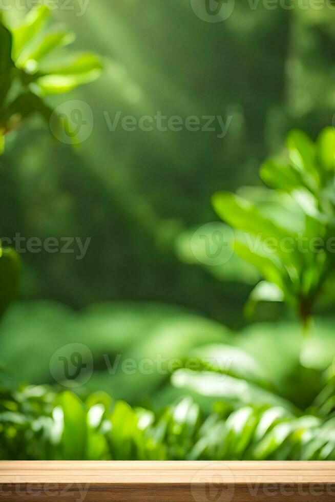 vuoto legna tavolo Prodotto Schermo con natura oasi foto sfondo