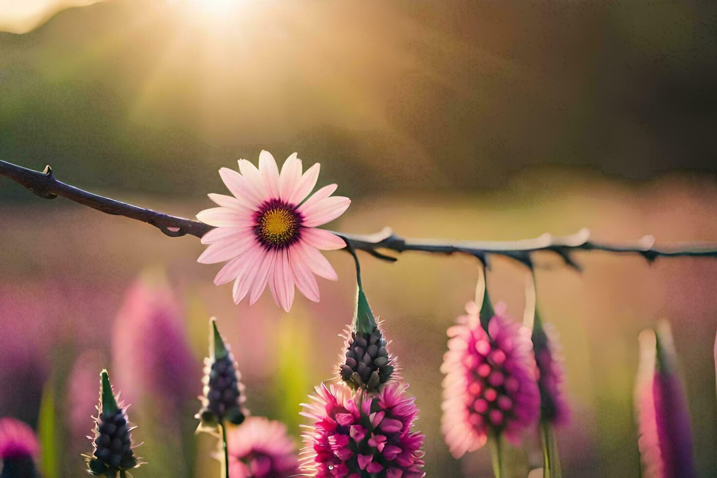 rosa fiori siamo nel un' campo con il sole splendente. ai-generato foto