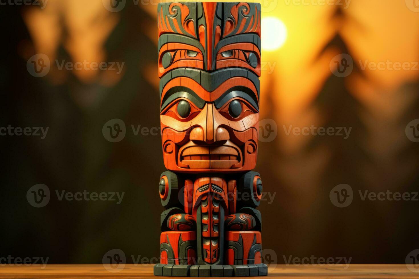 un' lavorato nativo americano totem isolato su un' tramonto pendenza sfondo foto