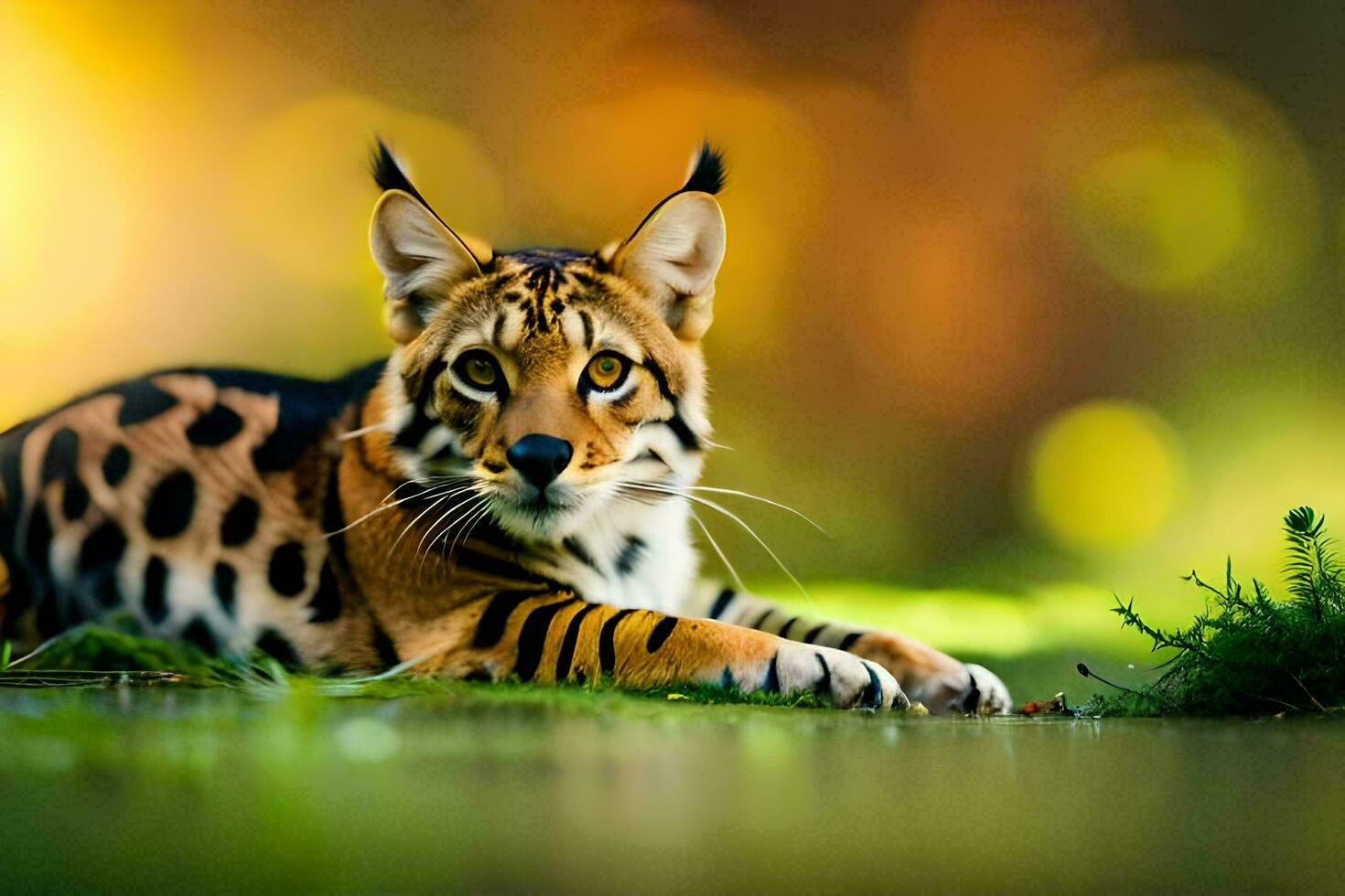 un' bellissimo macchiato gatto è posa su il erba. ai-generato foto