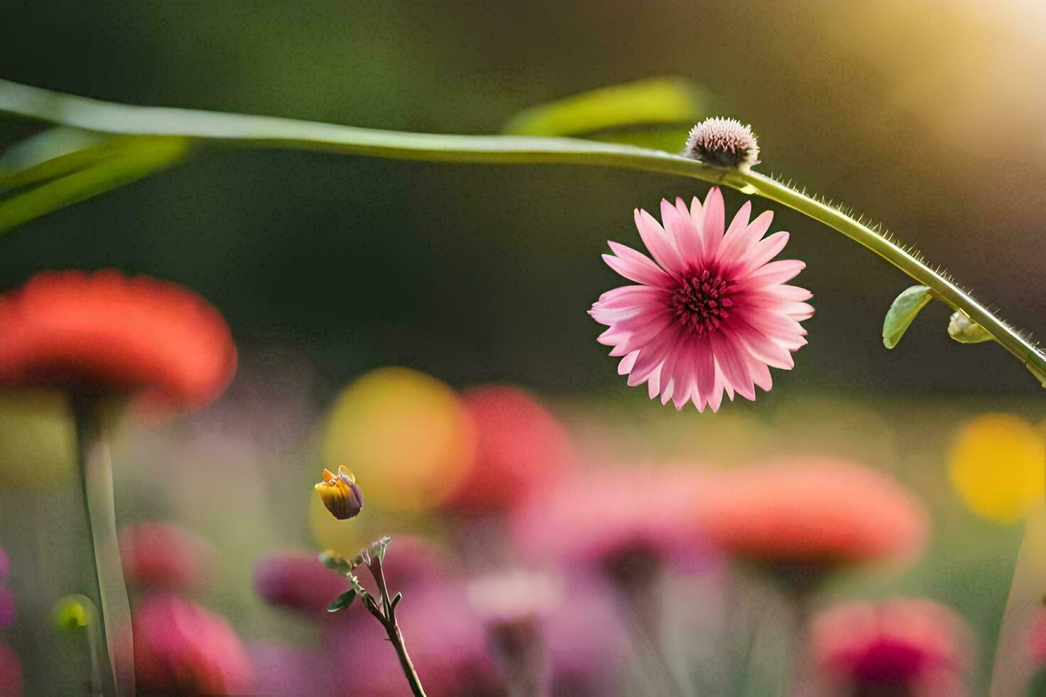 rosa fiori nel un' campo con sole splendente. ai-generato foto