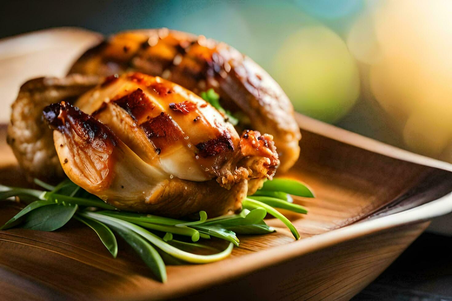 grigliato pollo su un' di legno piatto. ai-generato foto