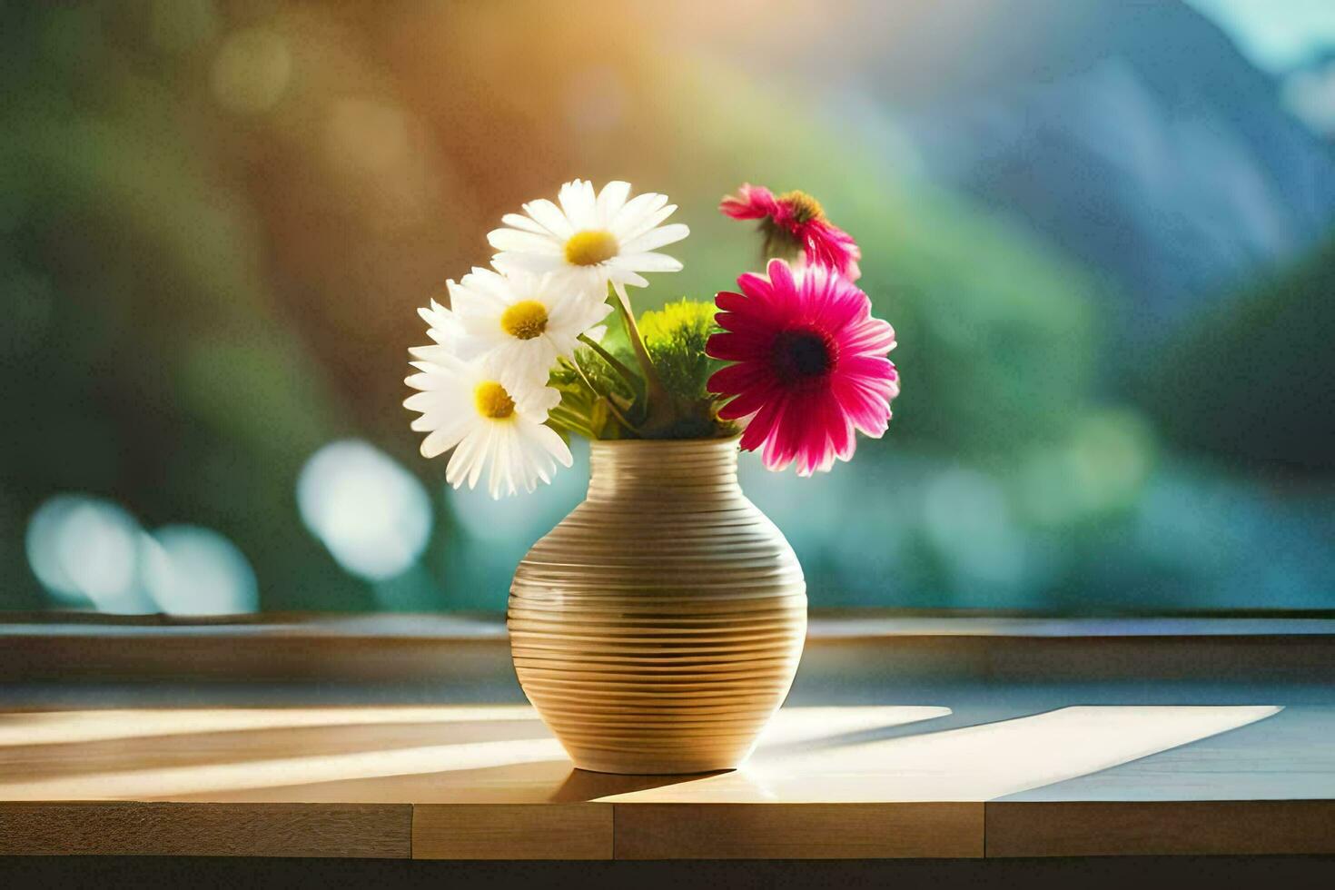 un' vaso con fiori seduta su un' finestra davanzale. ai-generato foto
