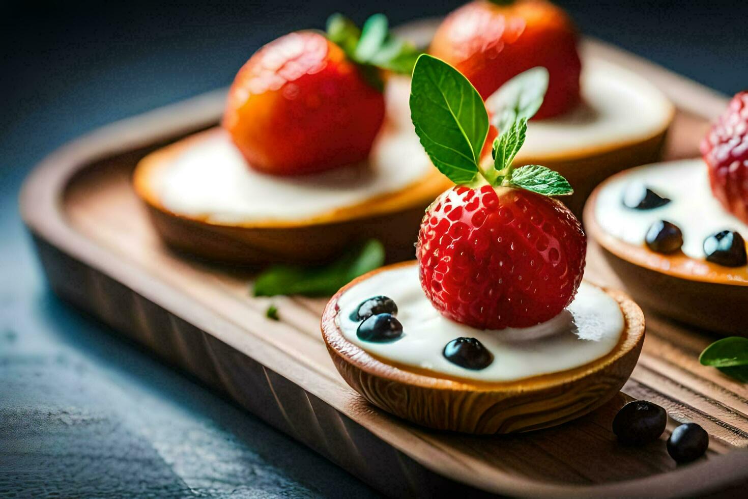 quattro piccolo dolci con fragole e crema. ai-generato foto