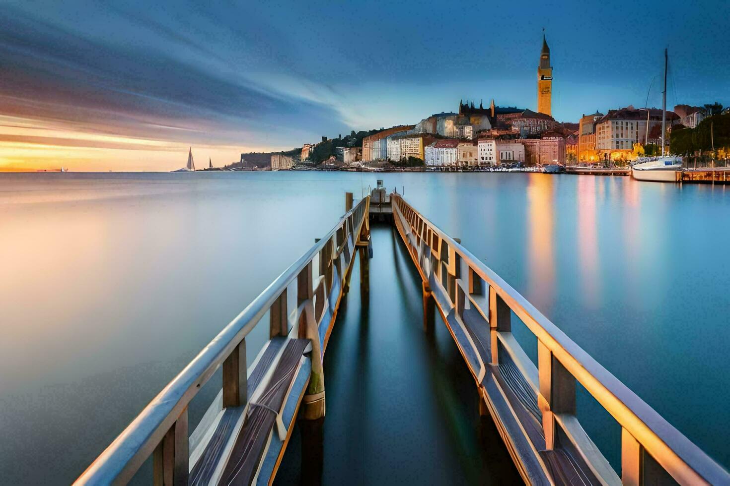 il molo a tramonto nel il città di Croazia. ai-generato foto