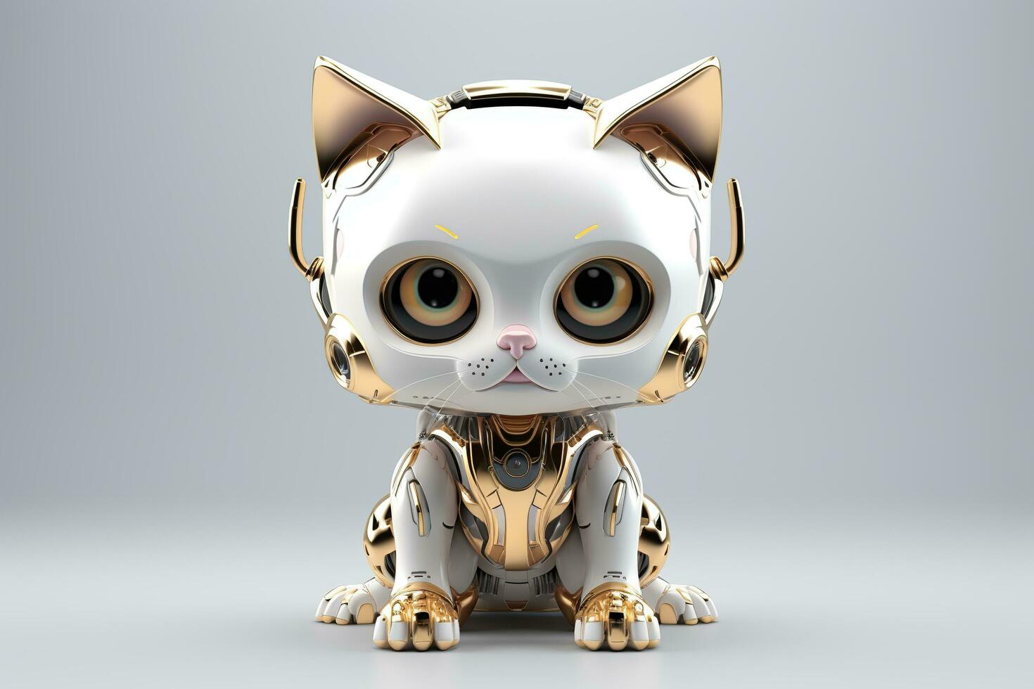 Tech adorabile gatto robot nel bianca e oro ai generato foto