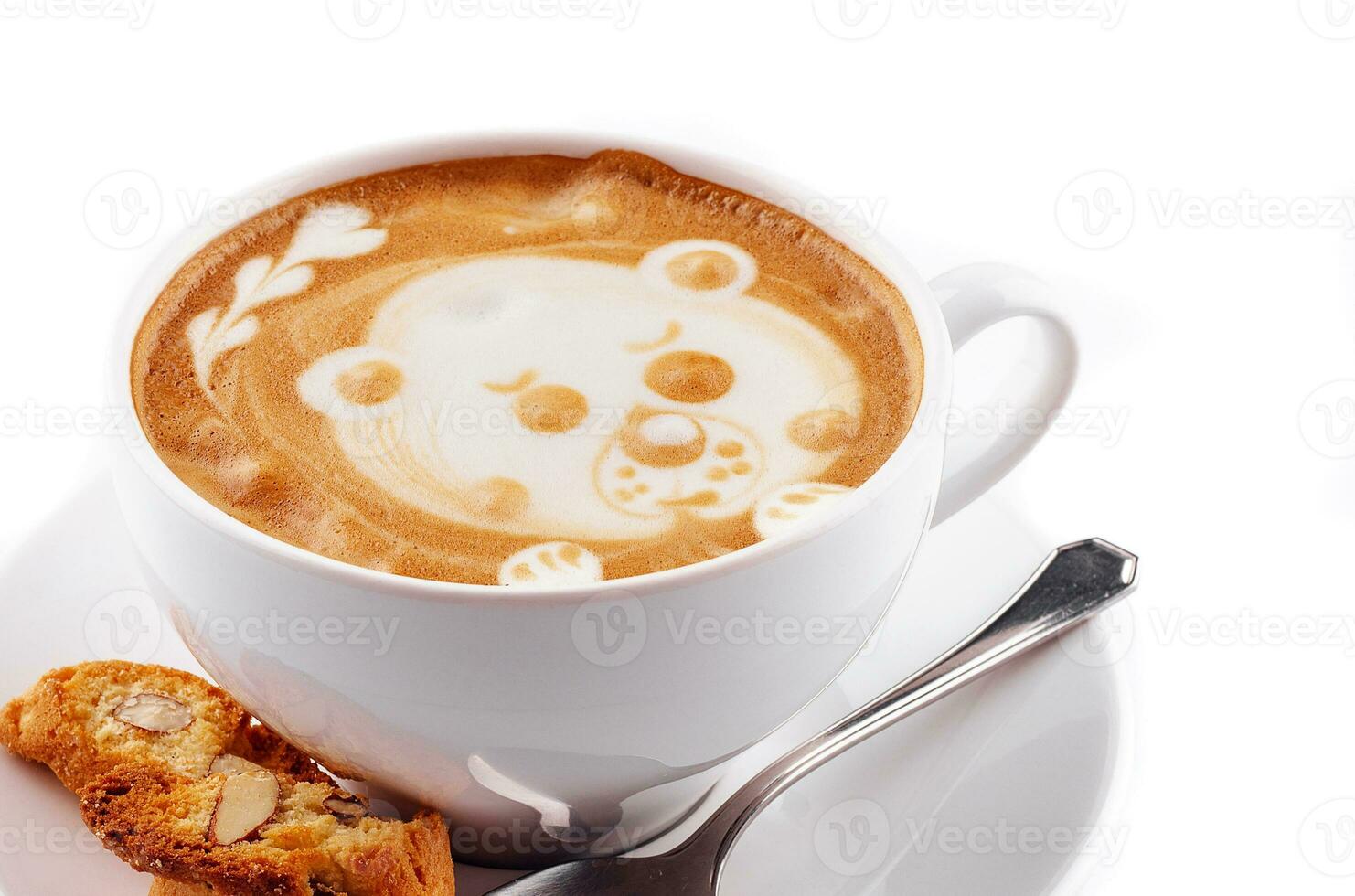 bianca tazza cappuccino caffè con un' latte-art modello nel il modulo di un' orso foto