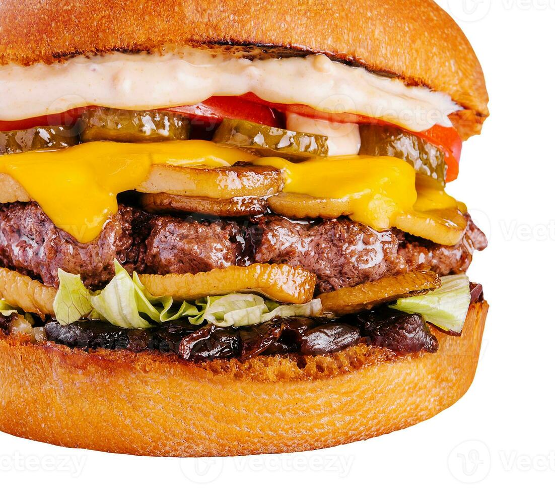 delizioso Hamburger con Manzo cotoletta isolato foto