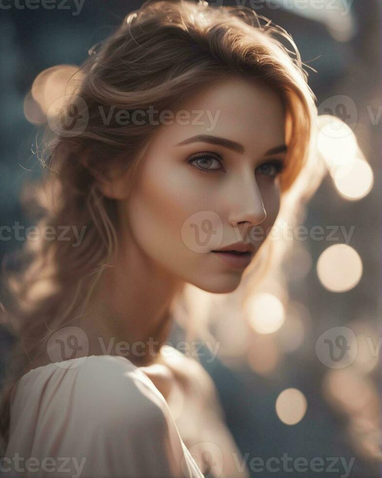 ritratto allegro bellissimo dolce sorridente donna con fioritura d'oro doccia fiore ai-generato foto