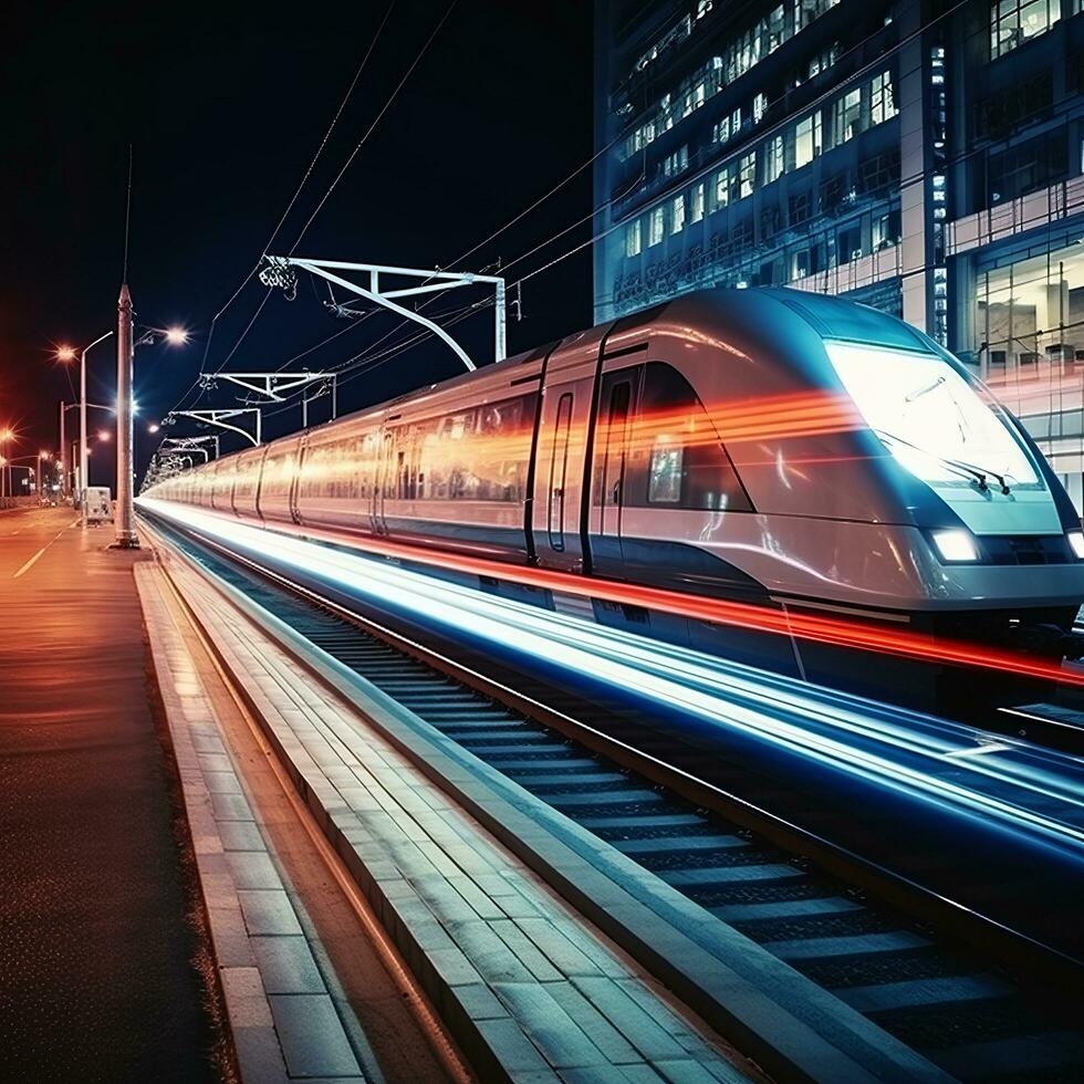 notte città treno velocità - ai generato foto