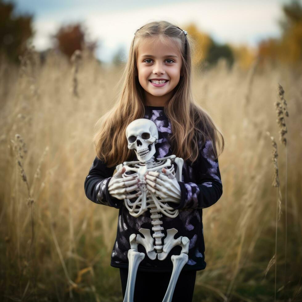 giovane inglese ragazza abbraccia Halloween - ai generato foto