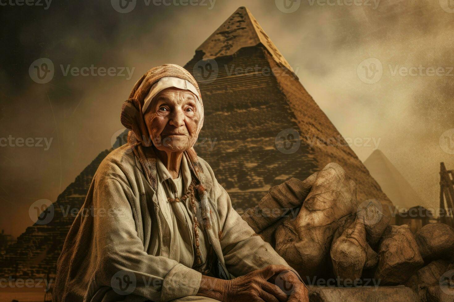 culturale antico egiziano piramide vecchio donna. creare ai foto