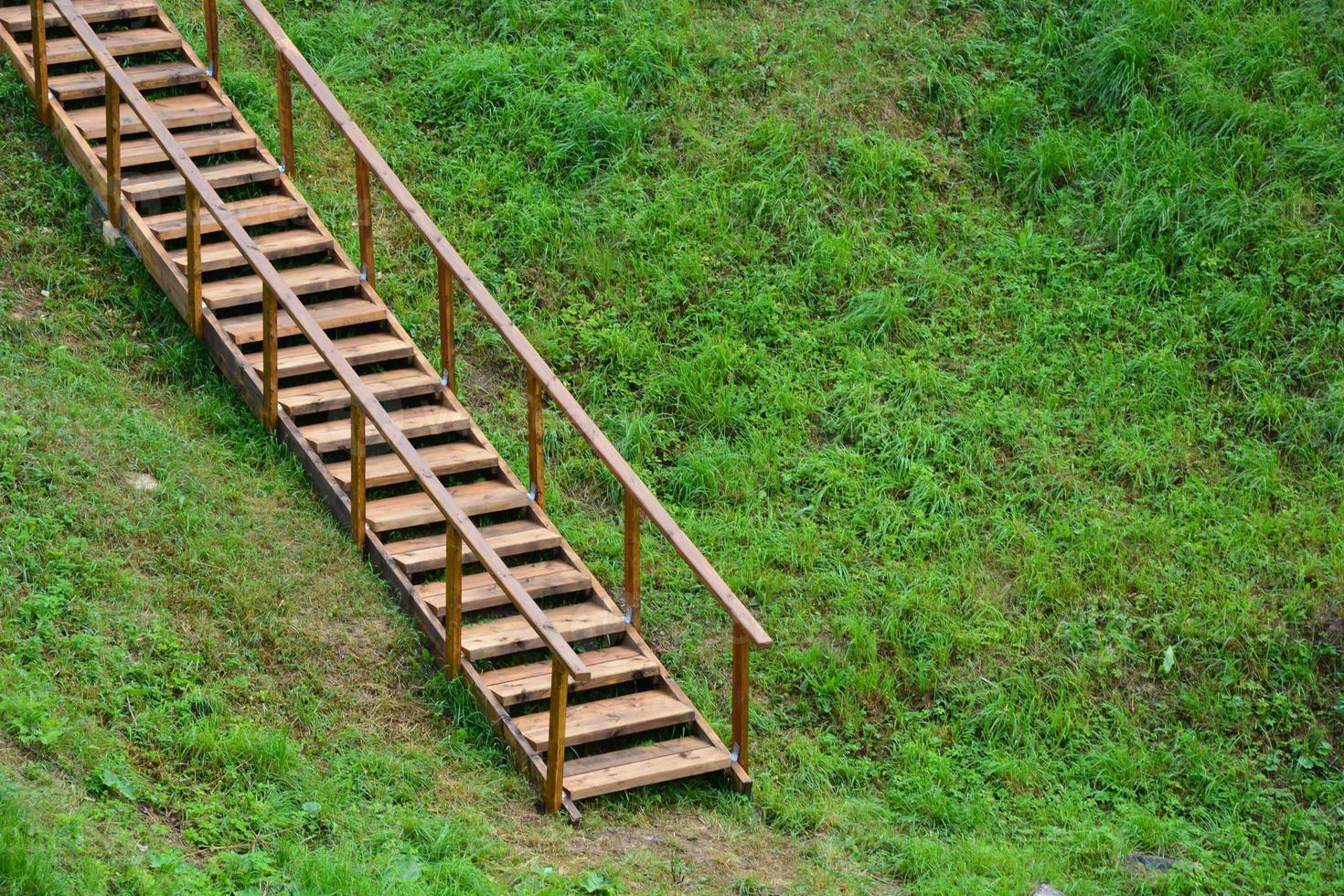 una scala in legno sale la collina. foto